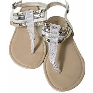 Just Be Adjustable Strap Gold Flip Flop Style Sandals w. Ankle Straps
